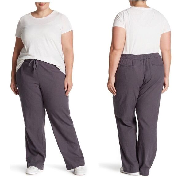 Caslon Solid Linen Blend Pants,  Lightweight Adjustable Waist, COMFY, 1X, Gray,‎ - Picture 1 of 8